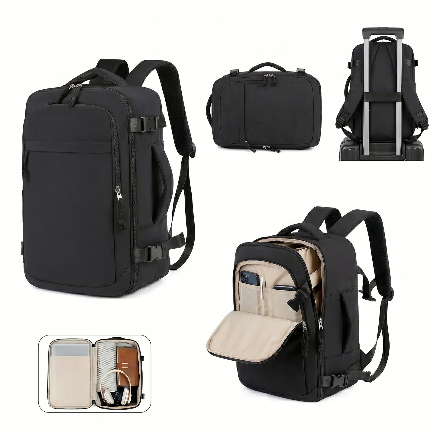 Mochila de Viaje Negra: Aprobada para Cabina y Máxima Capacidad