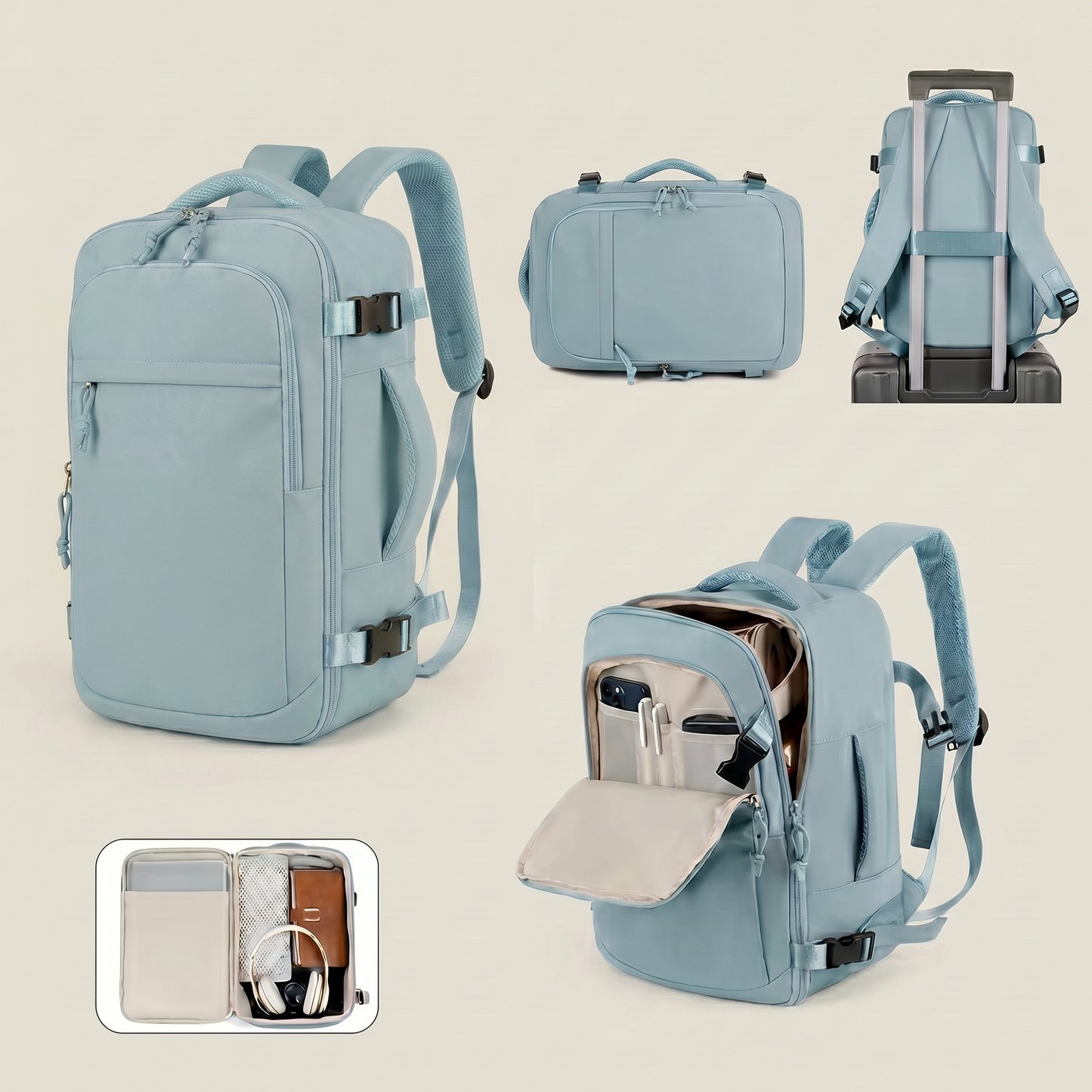 Mochila de Viaje Azul Claro: Capacidad Inteligente y Aprobada para Cabina