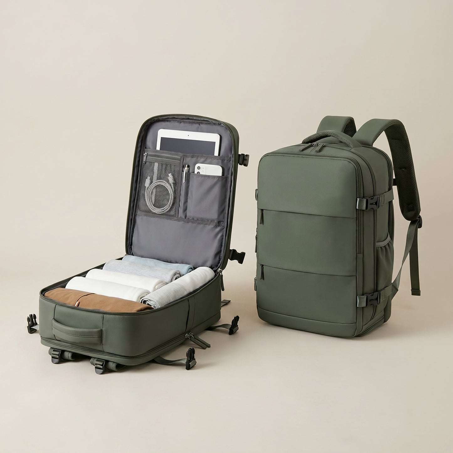 Mochila de Viaje Pro Verde – Gran Capacidad, y Compartimento para Calzado