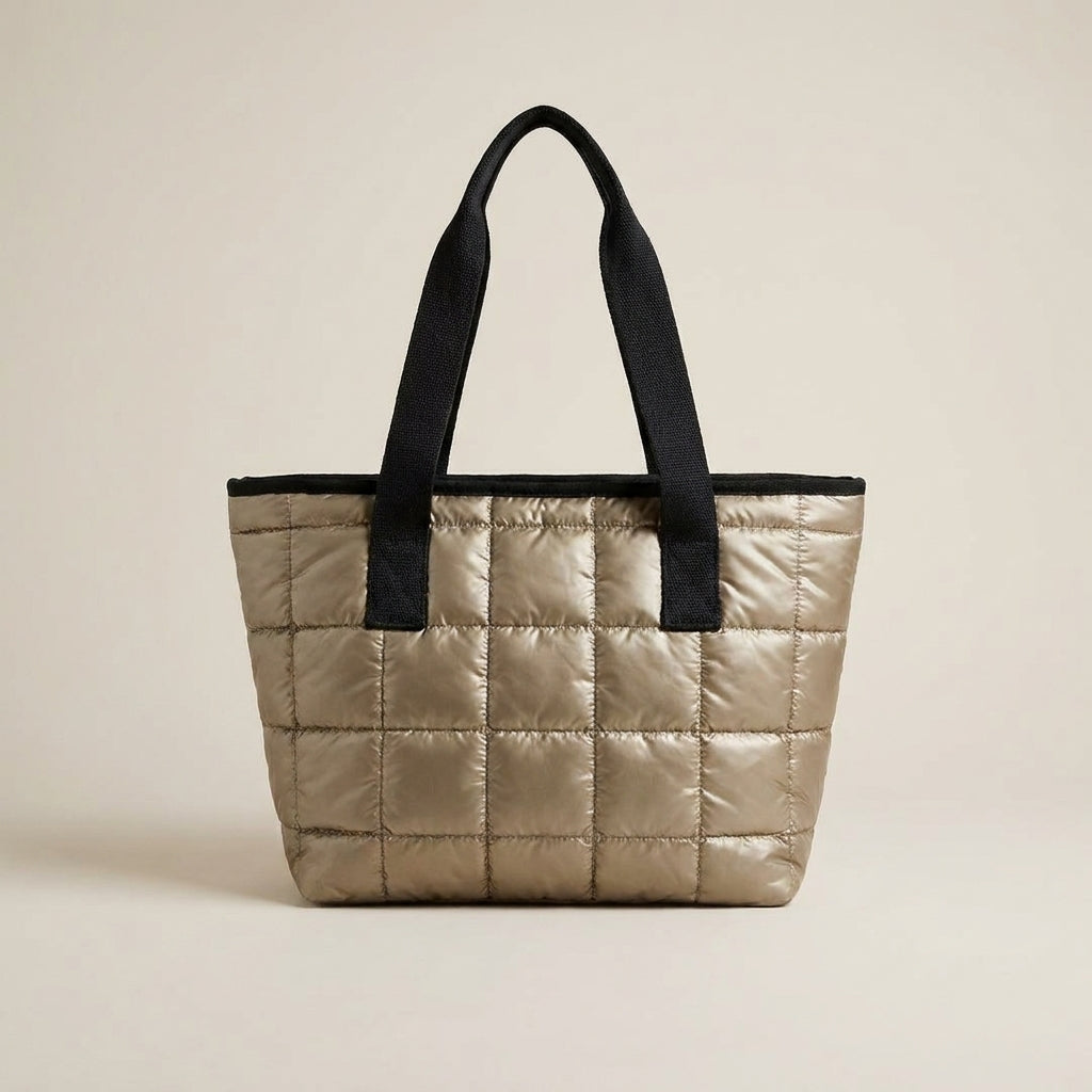 Bolso Shopper de Nylon Acolchado Metálico