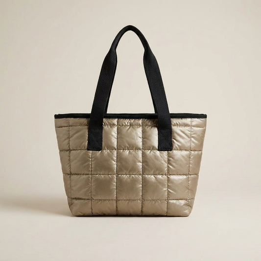 Bolso Shopper de Nylon Acolchado Metálico
