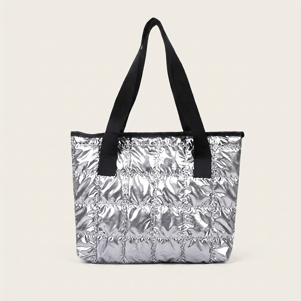Bolso Shopper de Nylon Acolchado Metálico