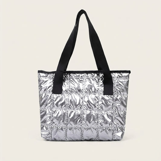 Bolso Shopper de Nylon Acolchado Metálico