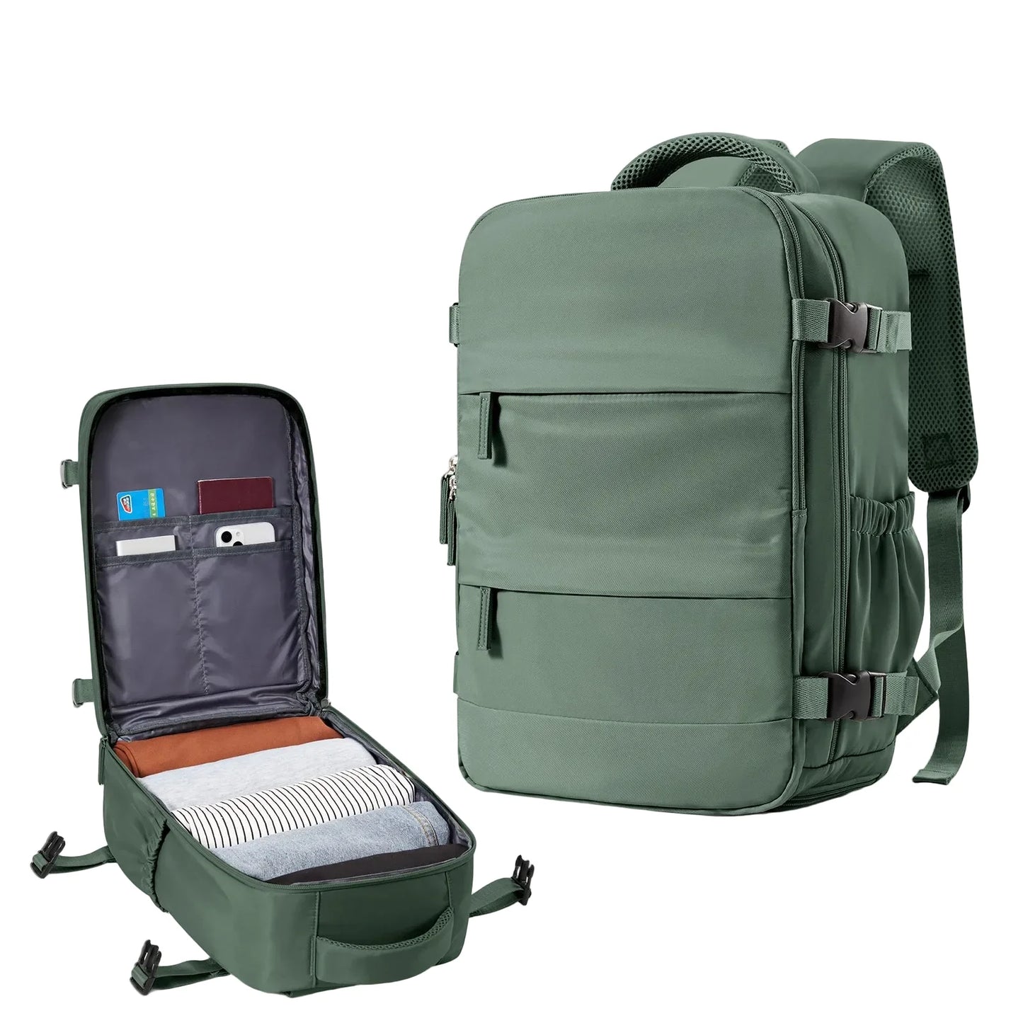 Mochila de Viaje Cabina de Nailon Verde – Ligera, Amplia y Funcional