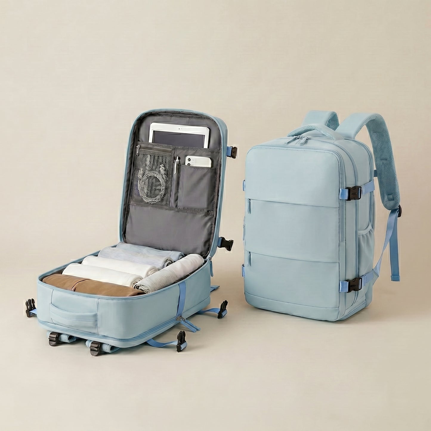 Mochila de Viaje Pro Azul Cielo – Diseño Impermeable y con Compartimento para Zapatos