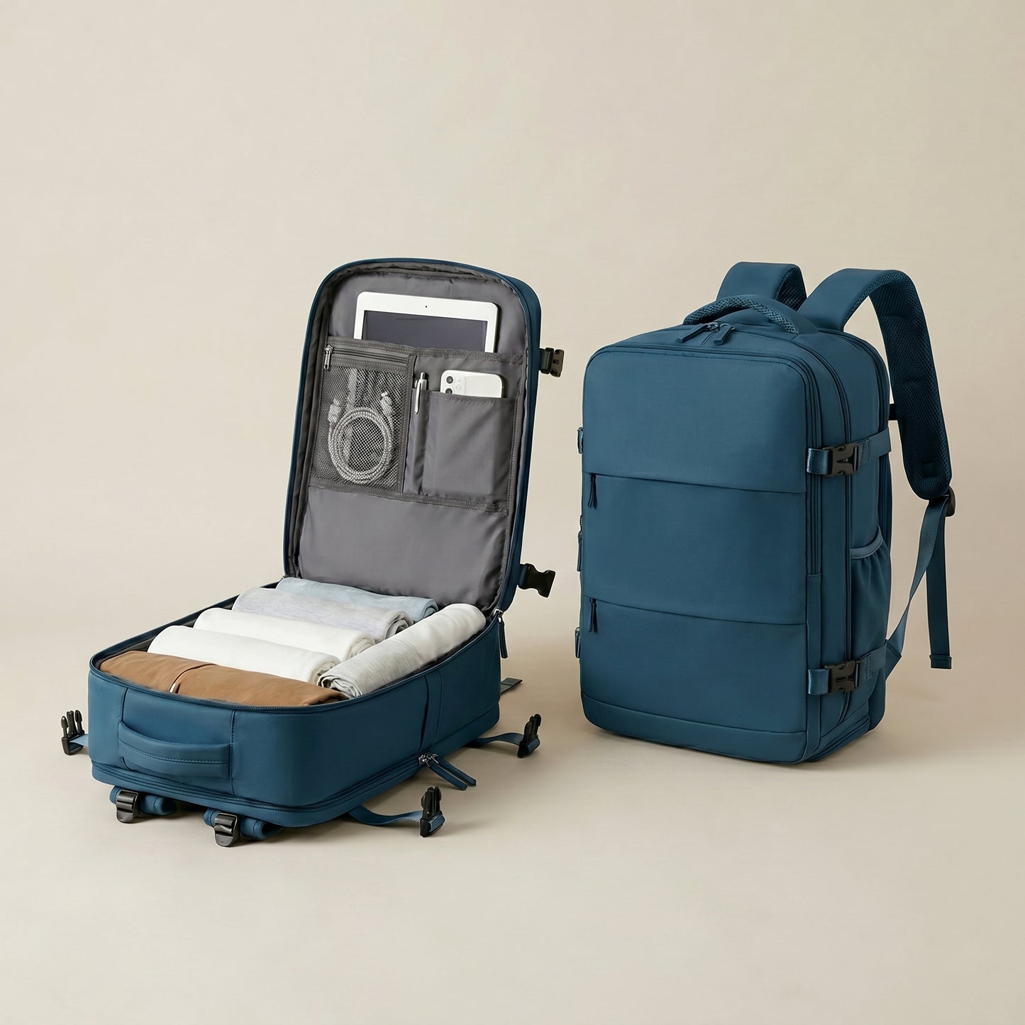Mochila de Viaje Pro Azul– Impermeable y con Compartimento para Calzado