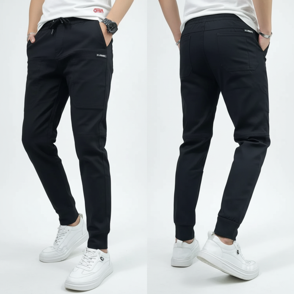 Pantalón cargo negro fondo blanco estudio